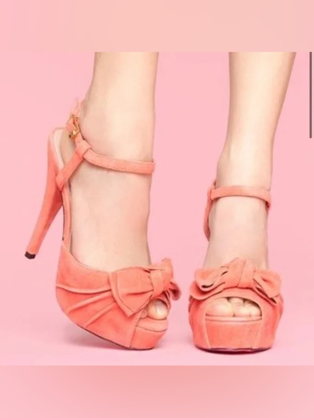 Betsey Johnson Coral Knot Front Suede Ankle-Strap Heels Size 11